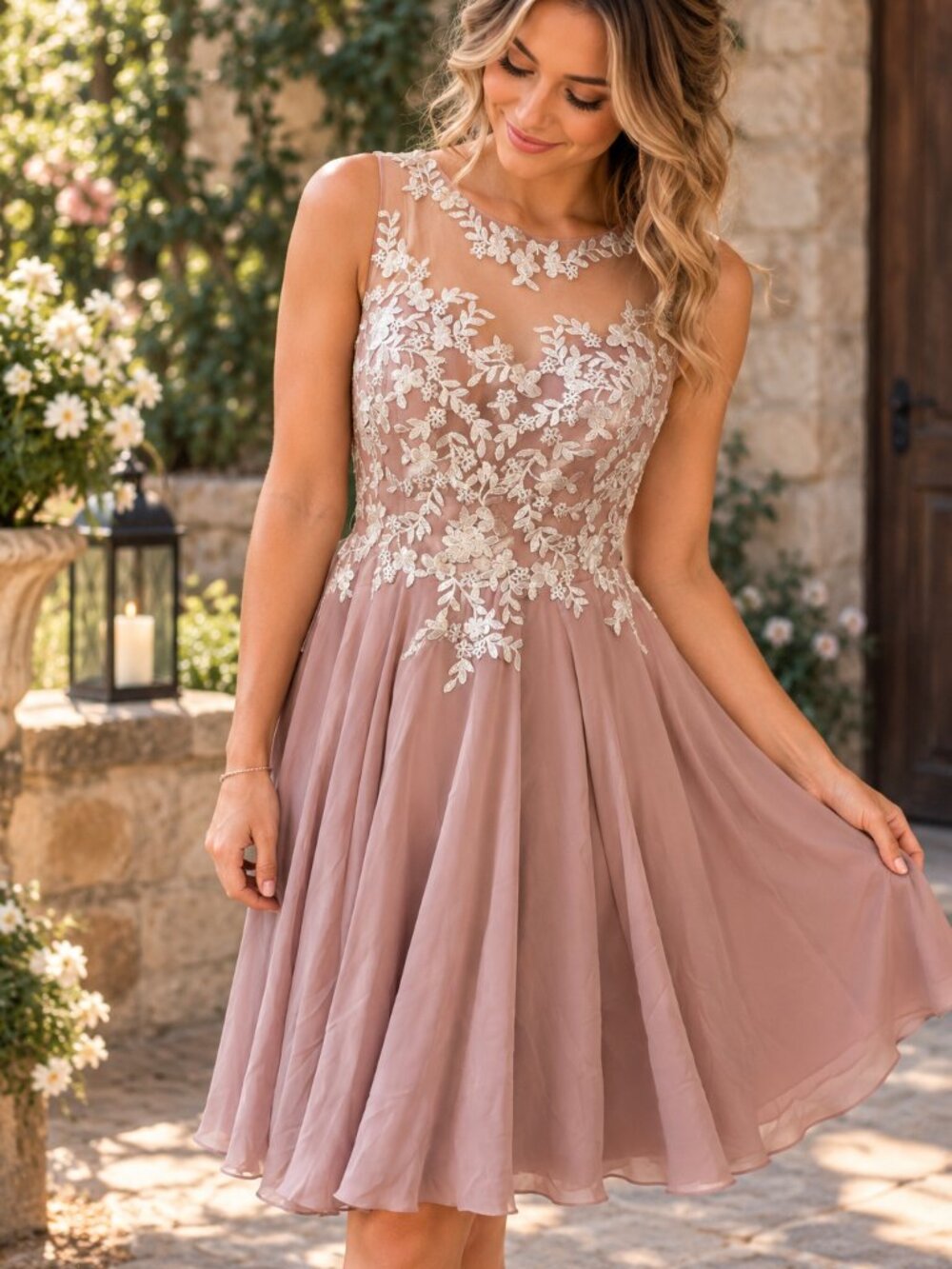 NWT Azazie Charlotte Dusty Rose Lace Bridesmaid Formal Dress A10